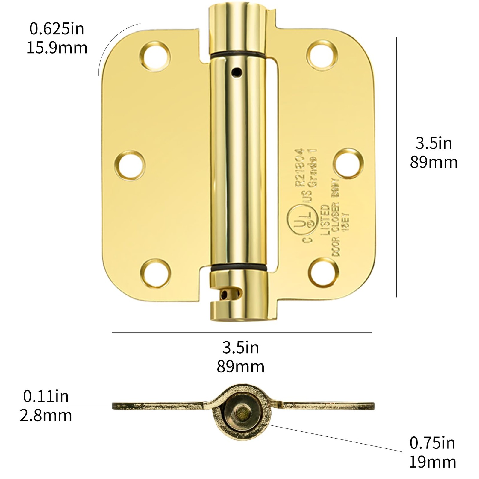 Sophia SelfClosing Door Hinge 3.5 Inch Rounded 5/8 Radius Interior, Spring Lo...