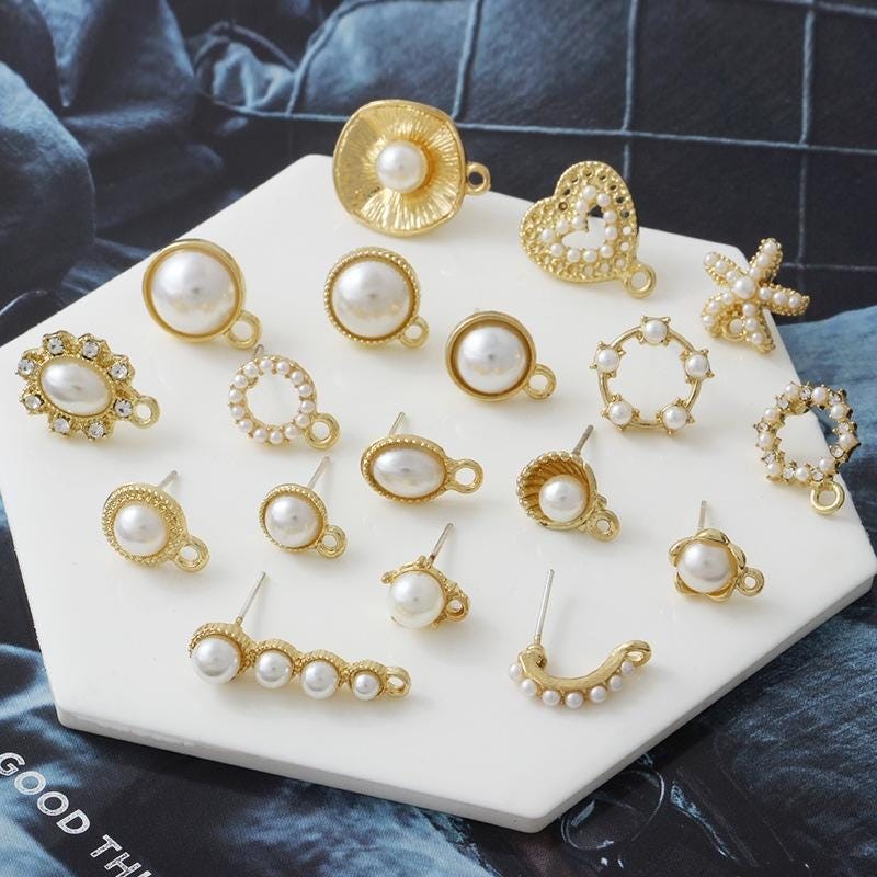 2Pairs Gold Tone Faux Pearl Heart Earrings Connector Component 12X13mm GJS614