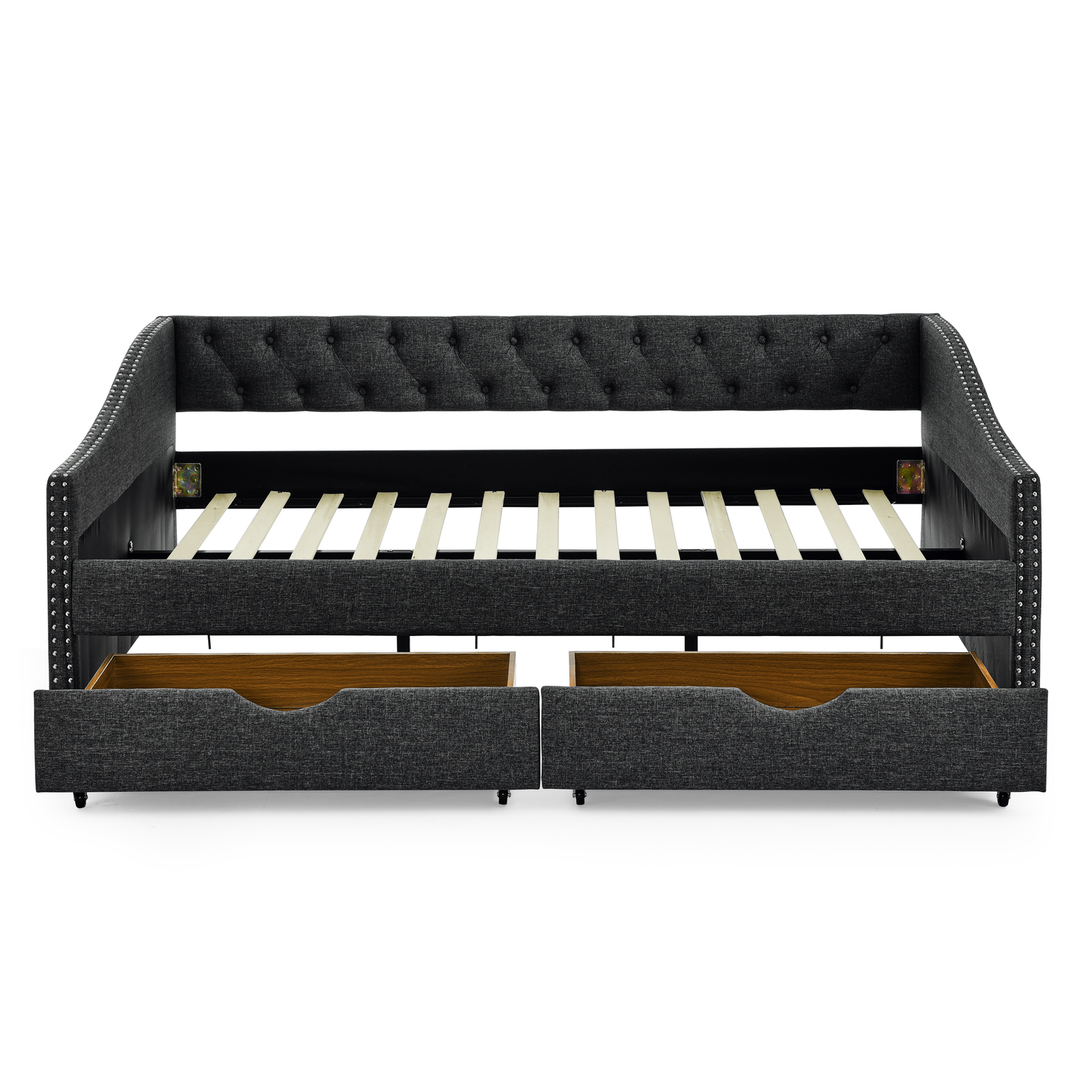 Full Size Daybed with Drawers Upholstered Tufted Sofa Bed, with Button on Back