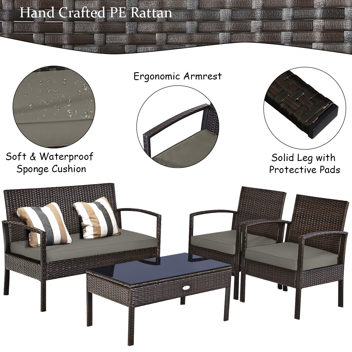 Costway 8PCS Patio Rattan Furniture Set Cushioned Sofa Coffee Table Garden Deck