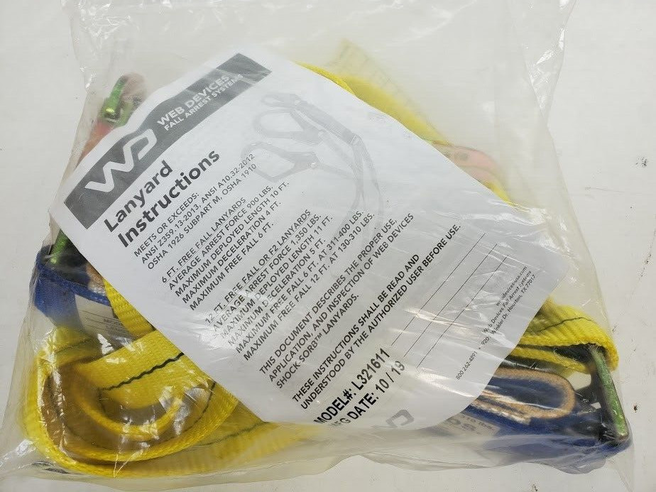 NEW Web Devices Shock-Sorb L321611 6ft Free Fall Arrest System Harness LANYARD