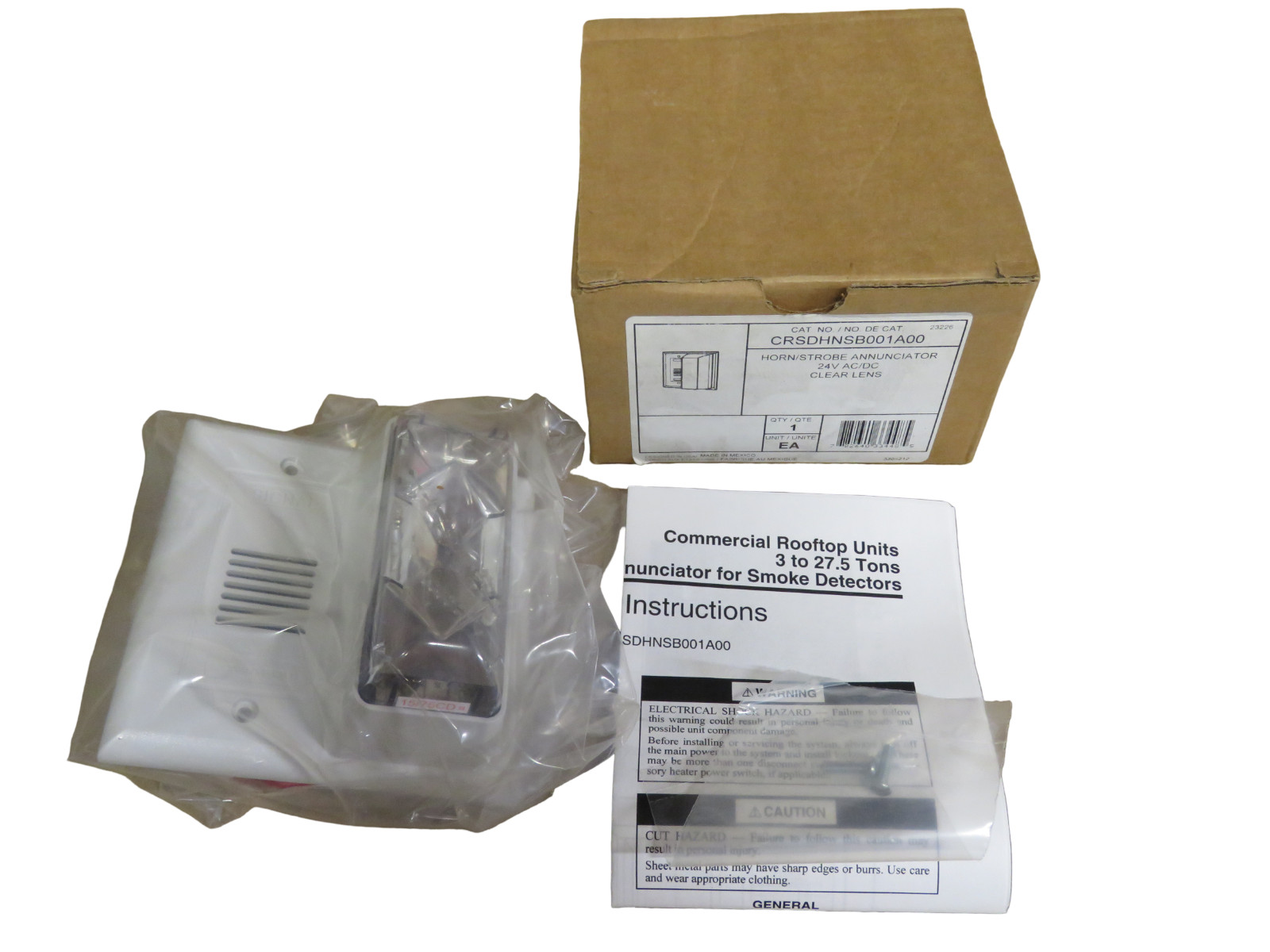 Edwards CRSDHNSB001A00 Fire Alarm Horn/Strobe Annunciator 24V AC/DC Clear