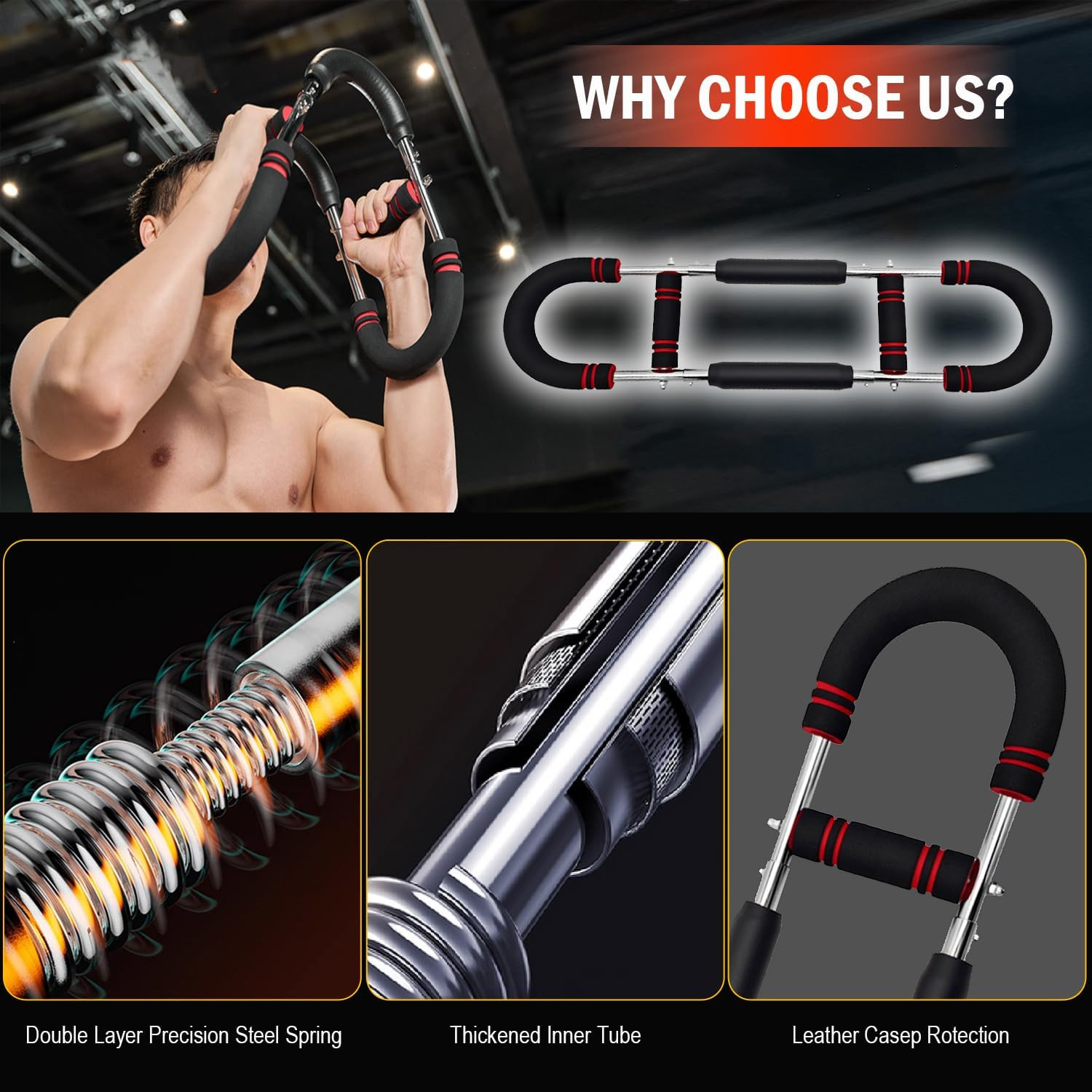 Latest-Gen Twister Arm Trainer, Adjustable Power Spring Workout Bar, Forearm Tri