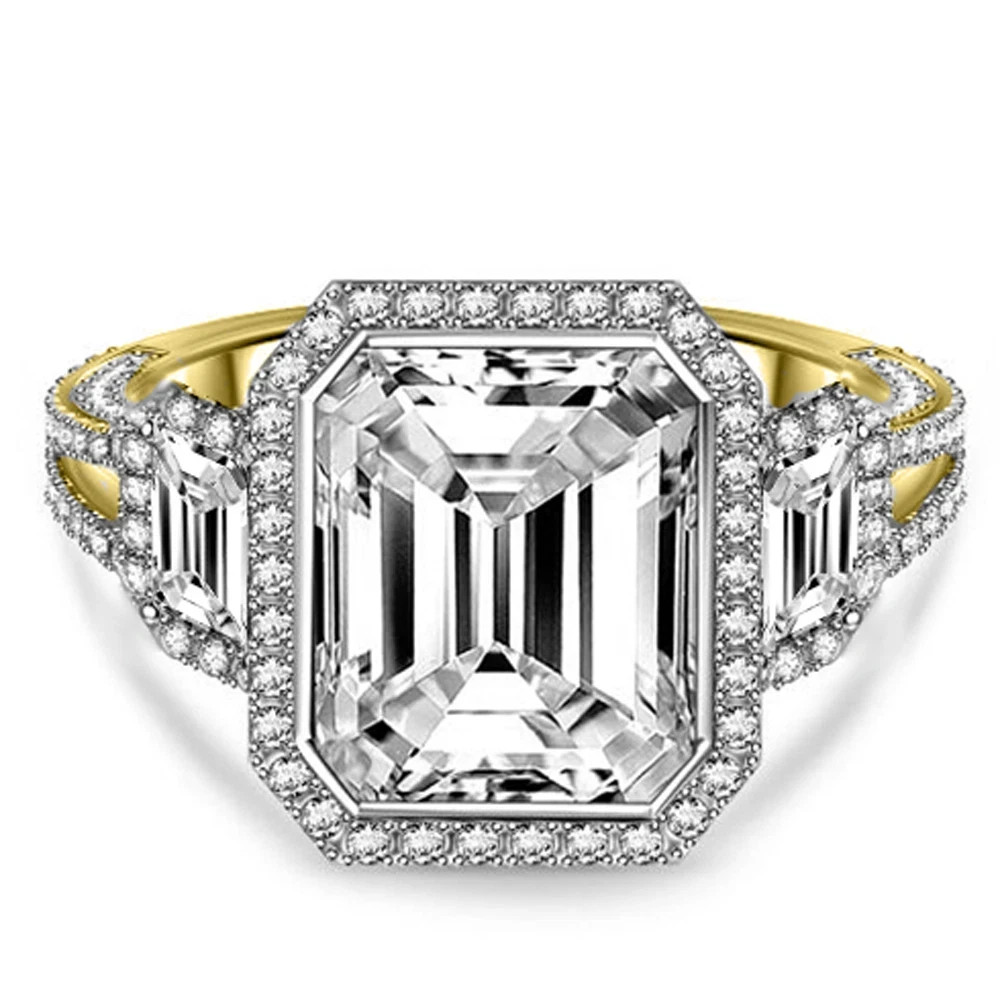 Emerald Cut 3.80 Ct Diamond Lab-Created Engagement Ring 14K Yellow Gold Finish