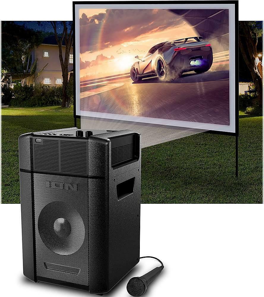 ION Audio iPA119b 150-Inch Home Projector and Bluetooth Speaker with Microphone