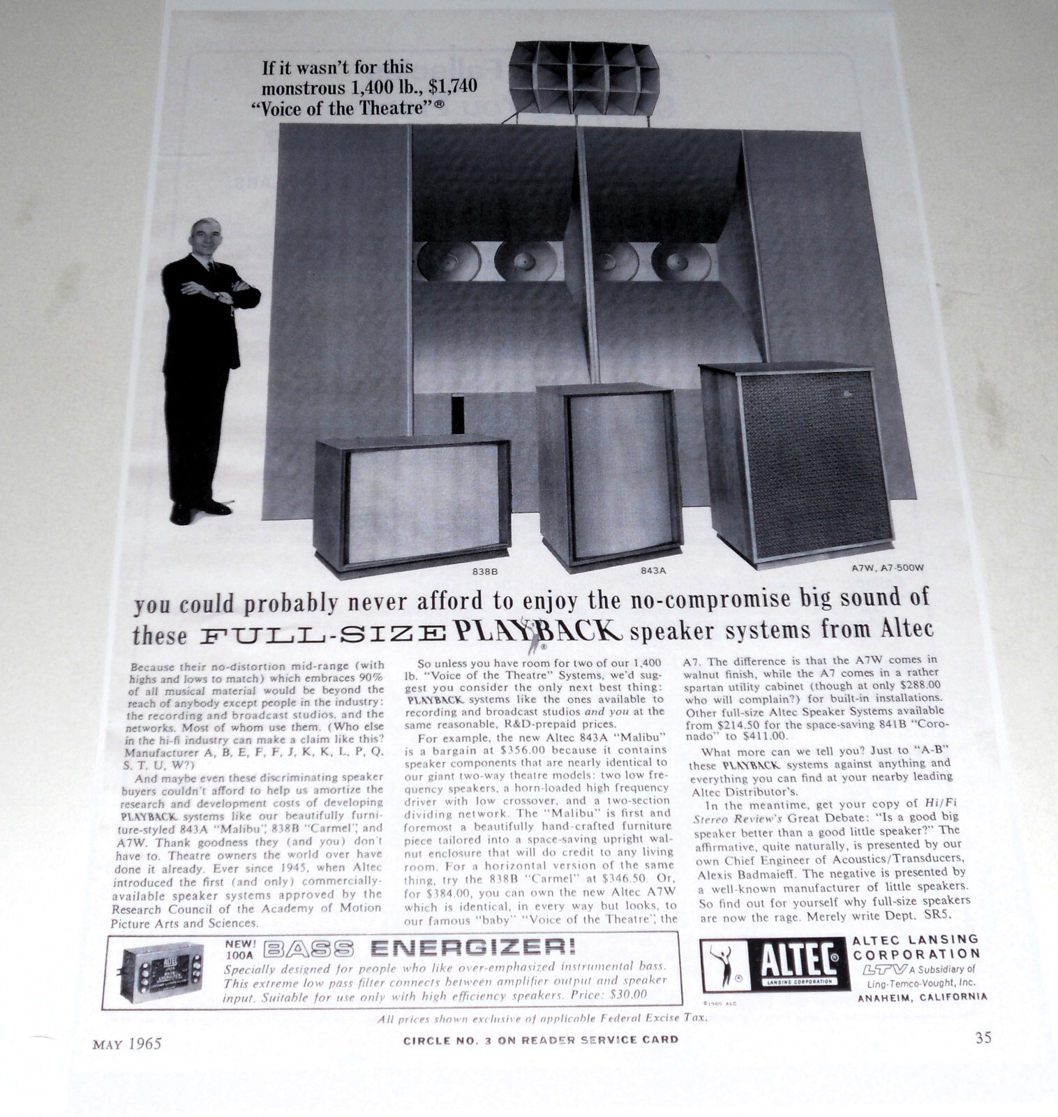 Altec Voice of the Theater Poster 19"x13" VOTT A7-500w, 838b, 843a, A7W Horns