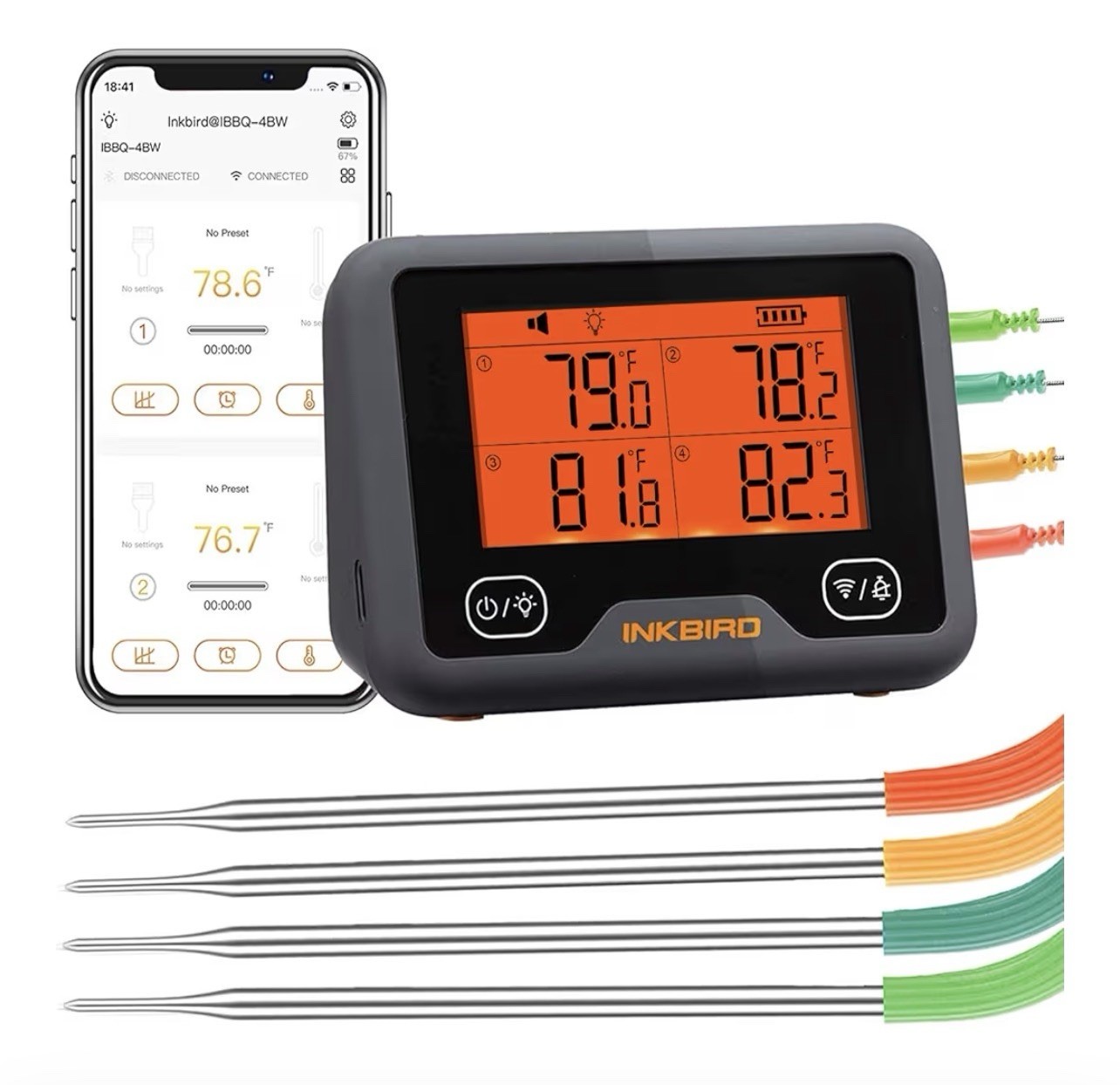 Bluetooth and Wifi Meat Thermometer IBBQ-4BW, Smart Wireless Grill Thermometer,