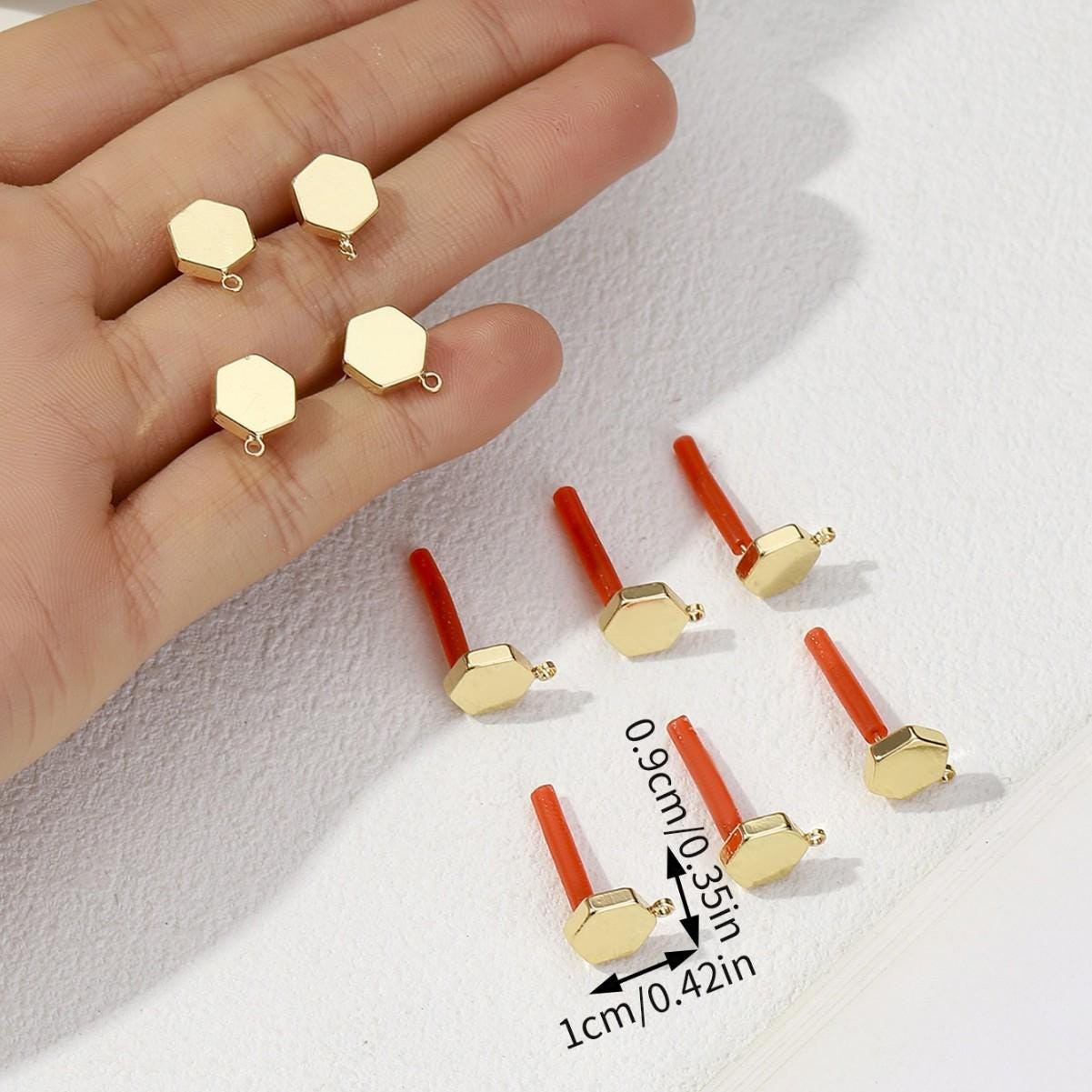 8Pairs Gold Tone Alloy Hexagon Earrings Connector Component 10mm BYYW05-Gold