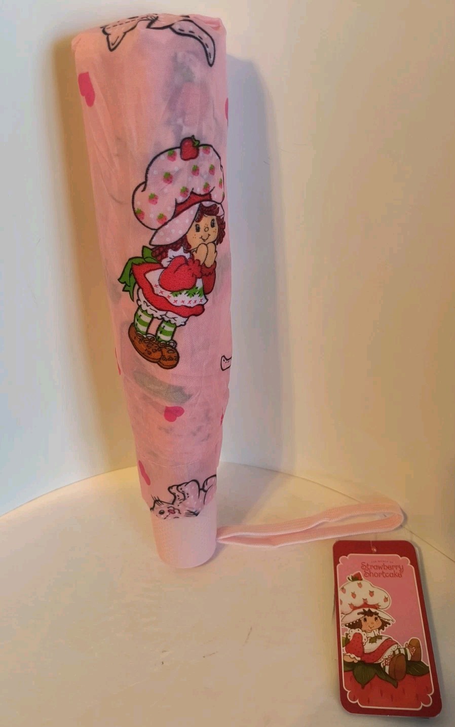 Strawberry Shortcake Umbrella Auto Open Pink & Red Compact with Cover NEW!