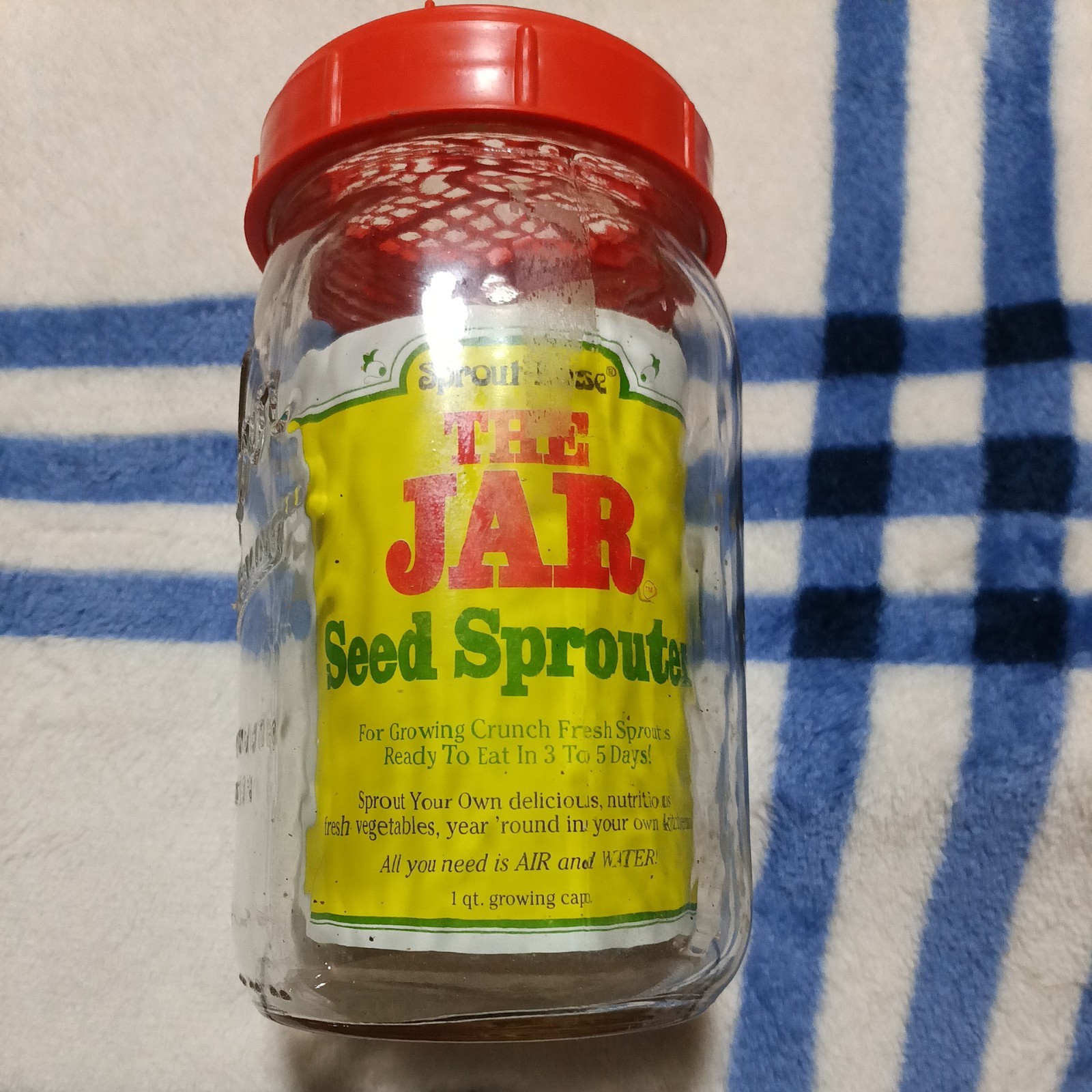 Vintage Sprout Ease “The Jar Seed Sprouter” from 1979 Orange Lid Strainer