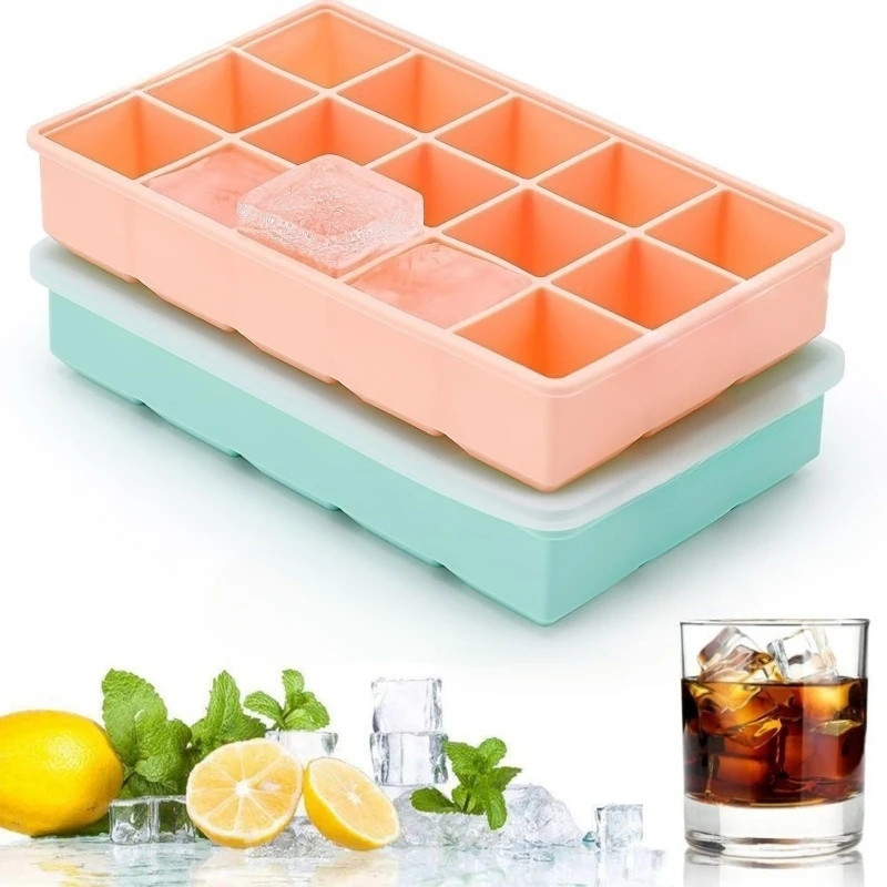 15/24 Grid Silicone Ice Cube Tray With Lid Reusable Freezer Mold Set