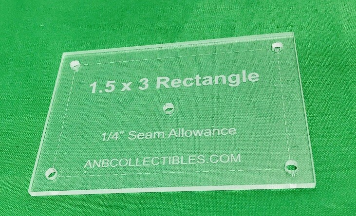 1/4" thick Acrylic 1.5" x 3" Rectangle Quilting Template