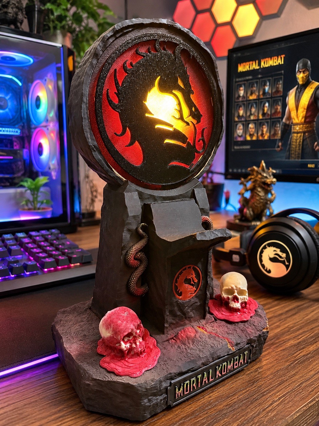 Mortal Kombat Light Up Universal Controller Holder-3D Printed-Hand Painting