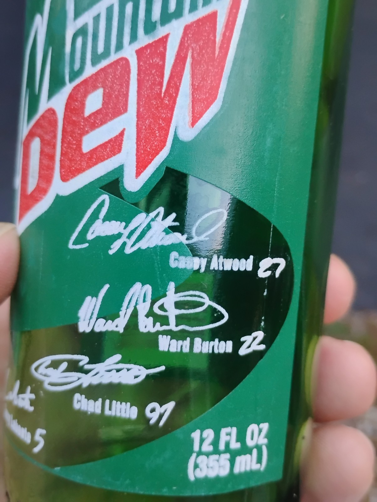 Vintage 12oz MOUNTAIN DEW "DEW CREW" Soda Bottle NASCAR Racing SIGNATURES Mint