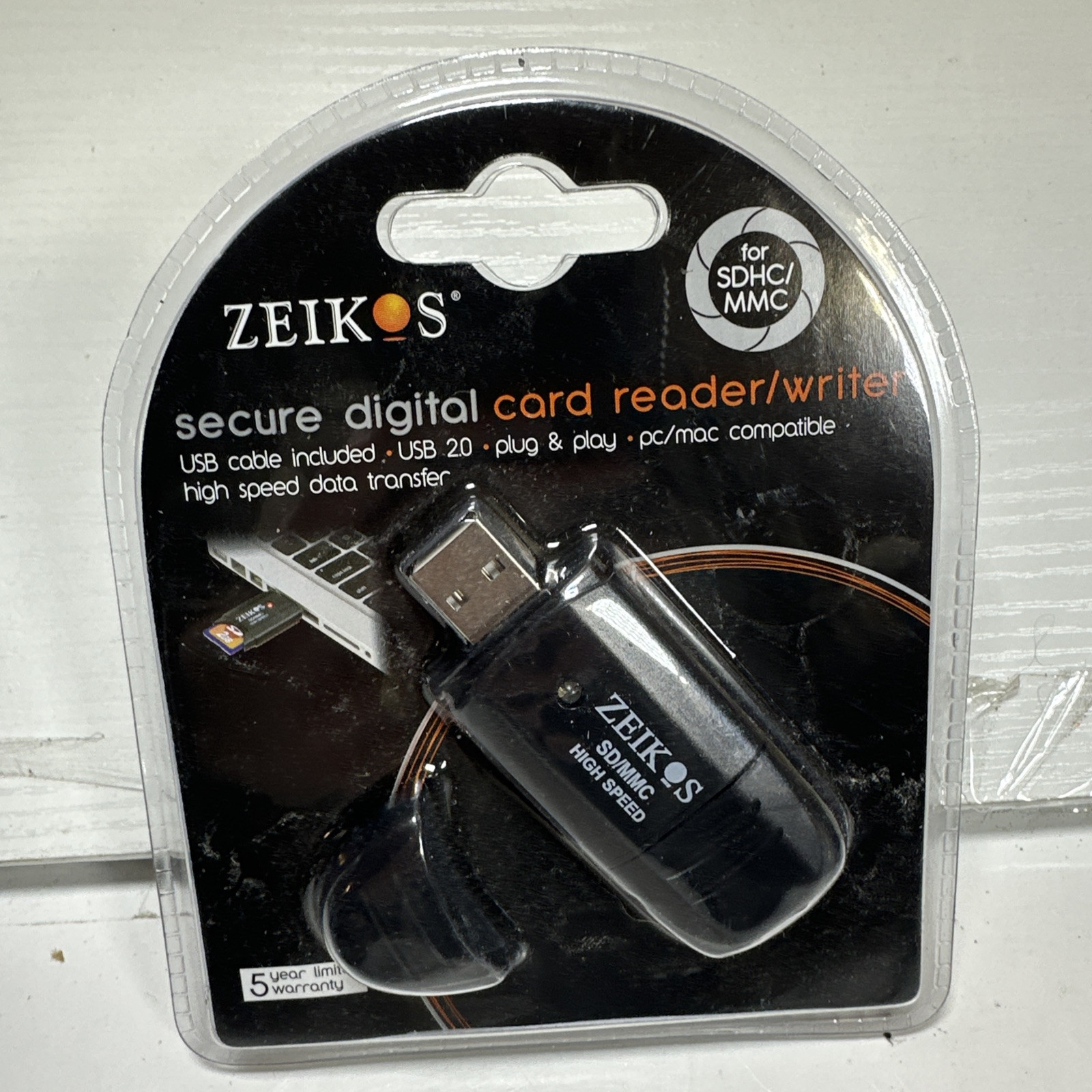 Zeikos ZE-SDR5 USB 2.0 SD/SDHC/MMC Card Reader/Writer Zeikos Blk New NIP