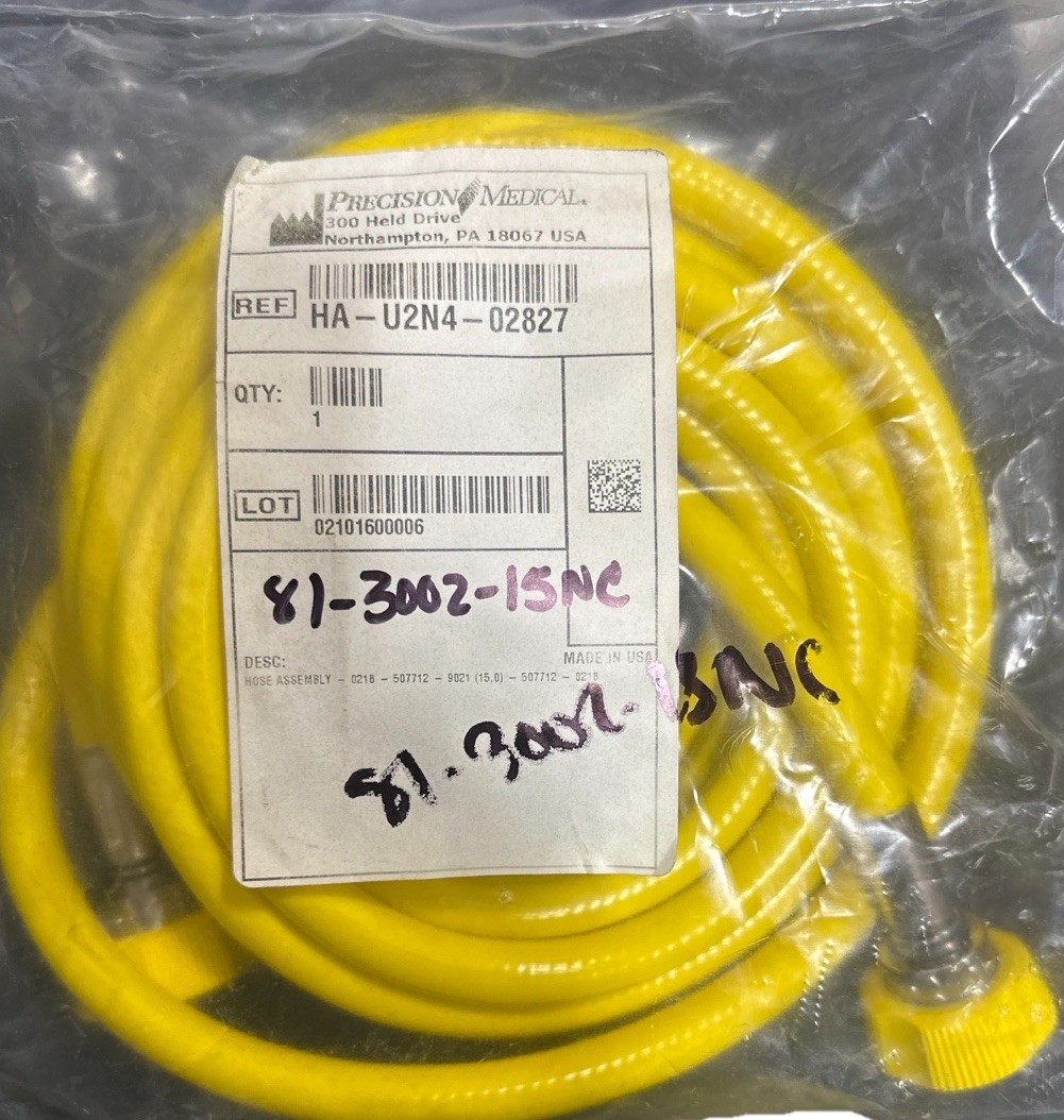 Precision Medical 81-3002-15NC / HA-U2N4-02827 Medical Gas Hose Yellow New