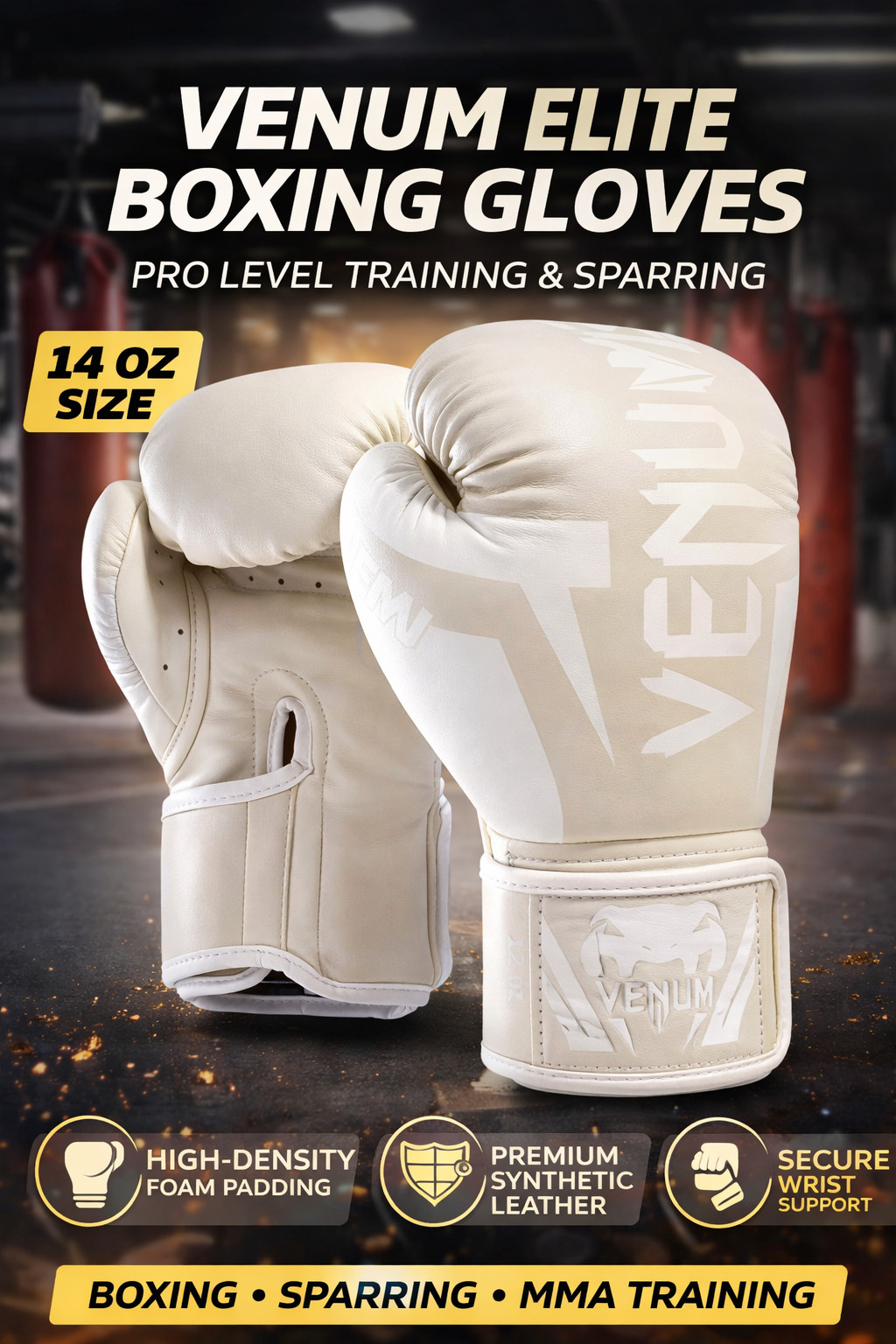 Venum Elite 14oz Boxing Gloves White/Off-WhiteProfessional MMA & Training Gloves