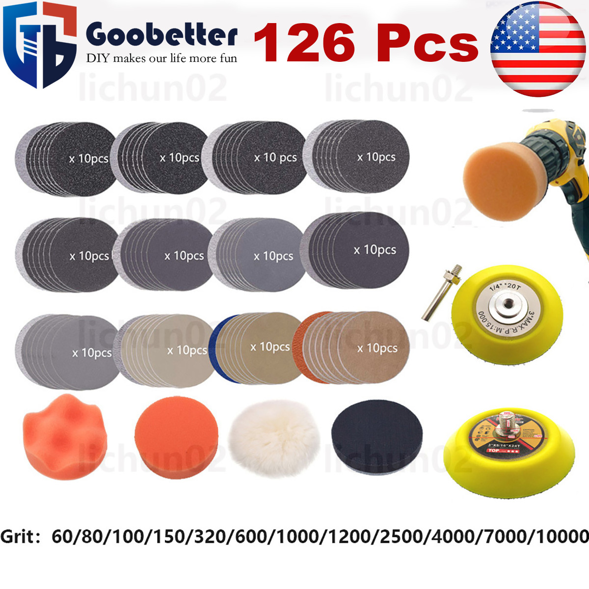 126Pcs 3in Wet Dry Sanding Discs Foam Buffing Polishing Sponge Sander Buffer Pad