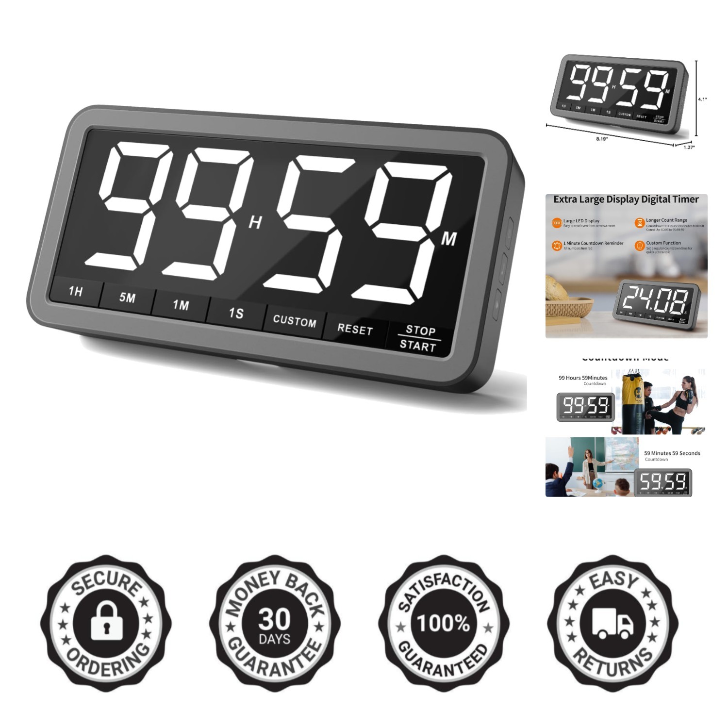 Extra Large Display Digital Timer with USB-C Charging for Kitchen & Classroom