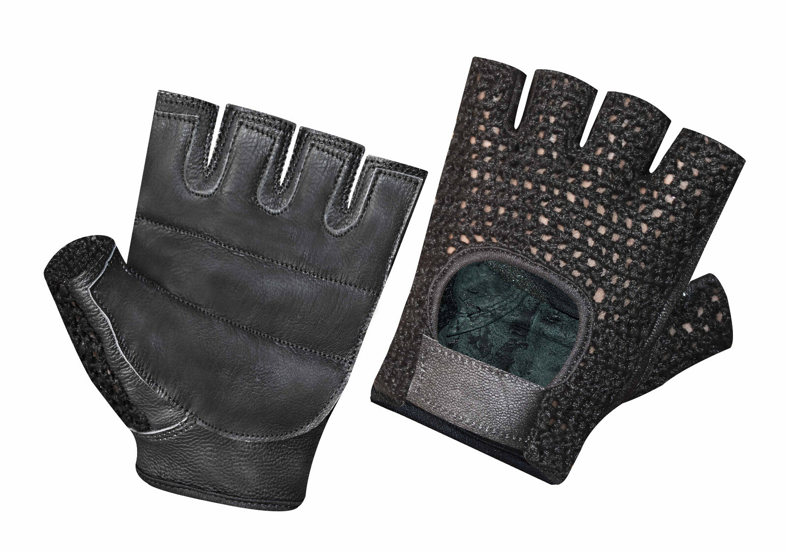 Leather Crochet Padded Weight Training Cycling Driving Wheelchair Gloves