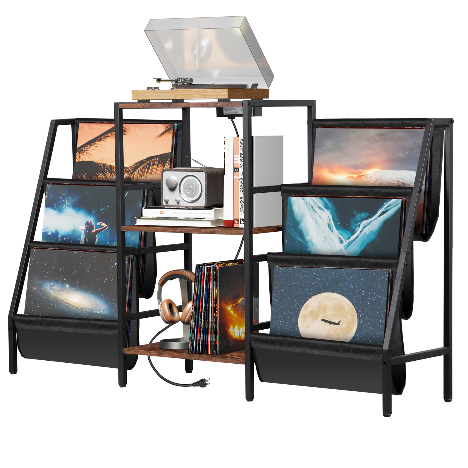 Record Player Stand w/Vinyl Storage Holds up to 280 Albums for Living Room Brown