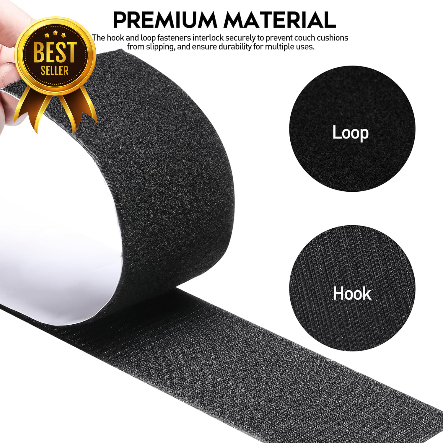 4.4" x 7ft Hook and Loop Tape Heavy Duty Adhesive Double Sided Black