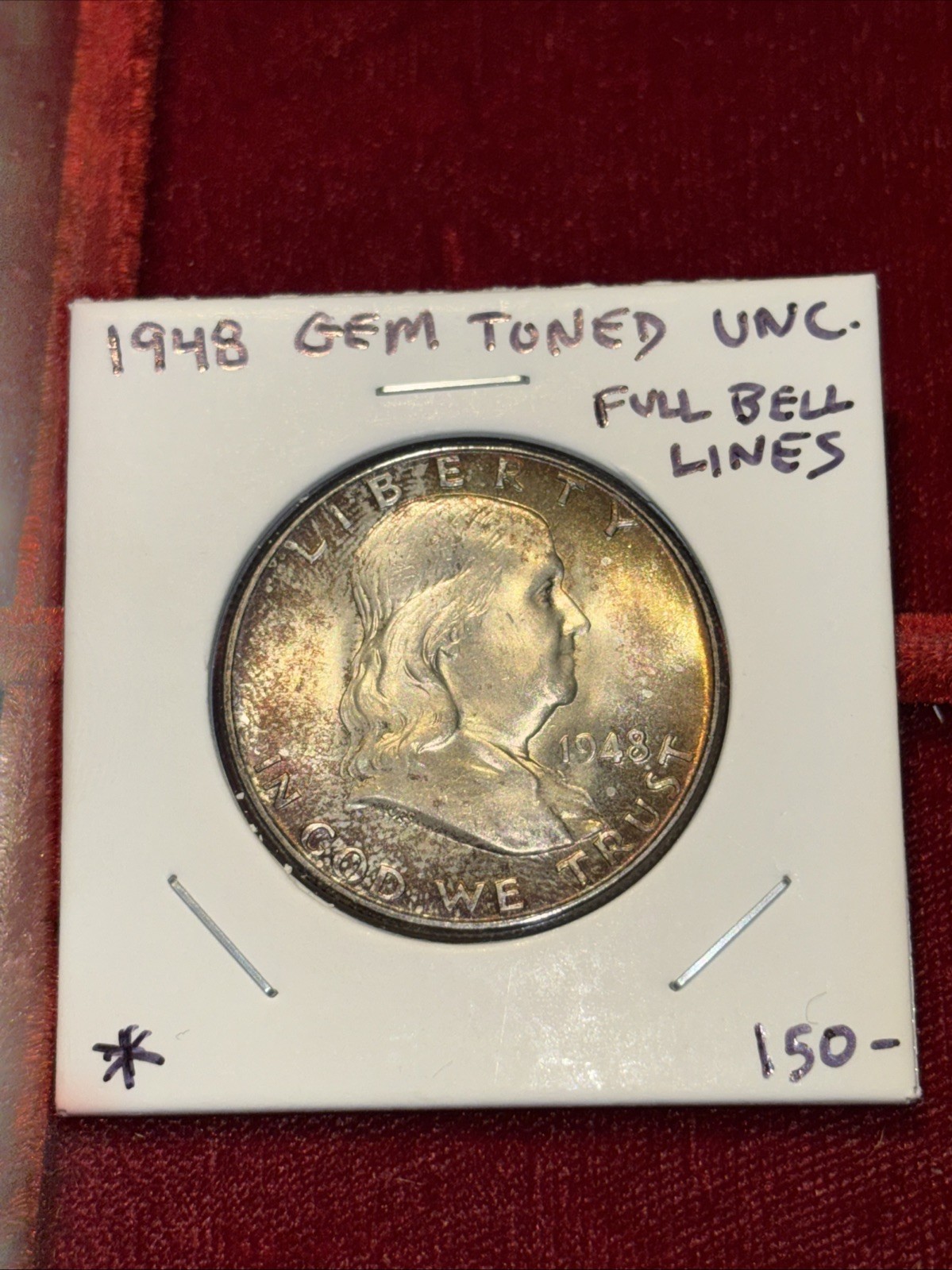 1948 franklin half dollar Gem Toned Uncirculated Full Bell Lines Nice Original