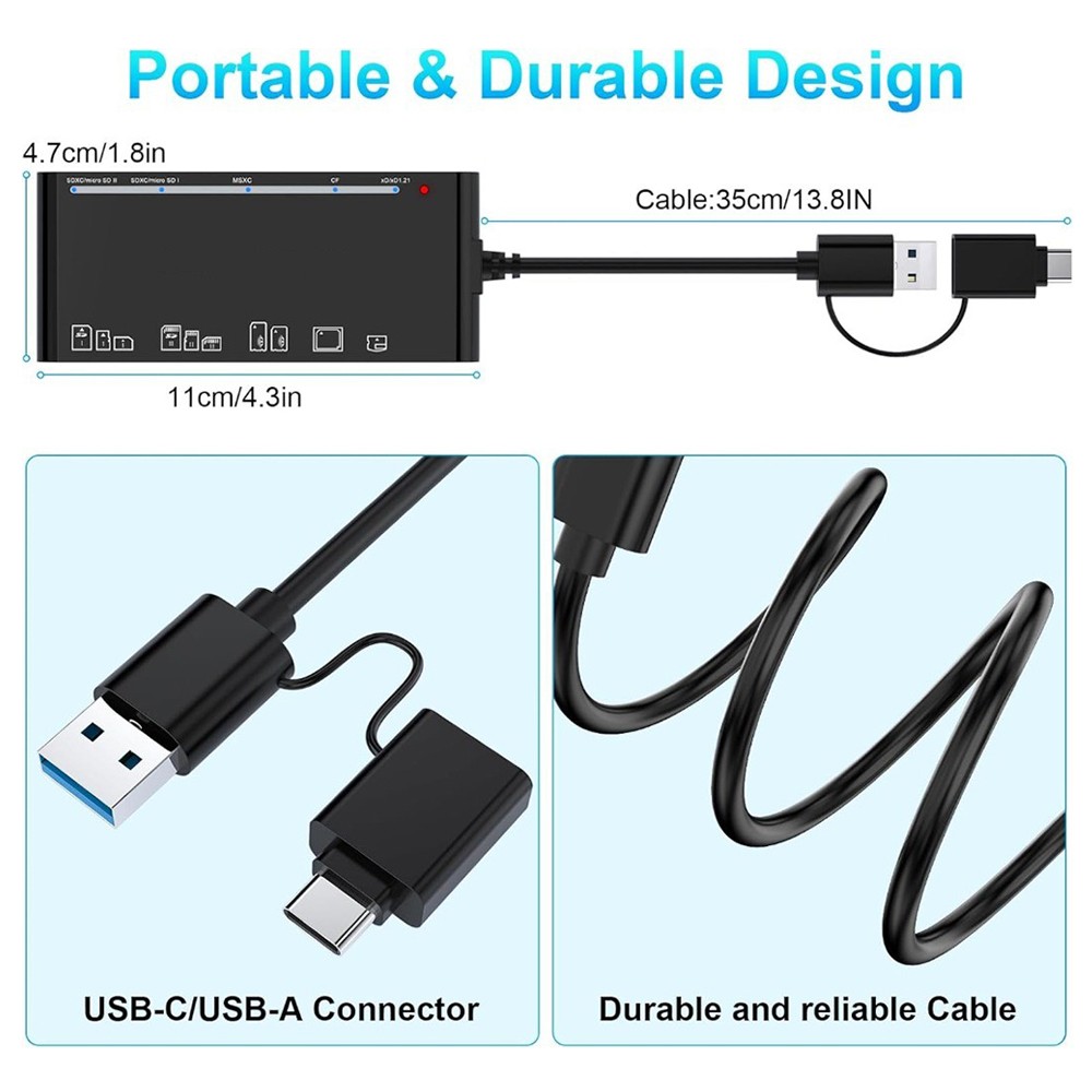 7-in-1 USB 3.0 Memory Card Reader High-Speed Adapter for Micro SD SDXC CF SDHC