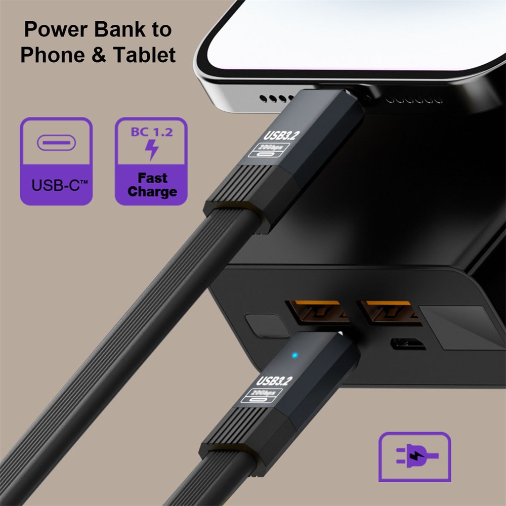 USB A to USB C Flat Cable,USB 3.2 Gen2 10Gbps Data Transfer PD 15W Fast Charging