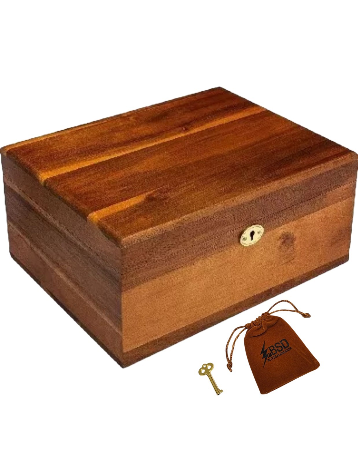Wooden Storage Box with Hinged Lid and Locking Key - Large Premium w small Dents