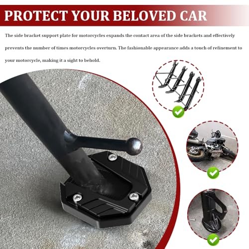 Motorcycle Kickstand Pad, Motorcycle Stand Pad, Aluminum Alloy Side Stand Black