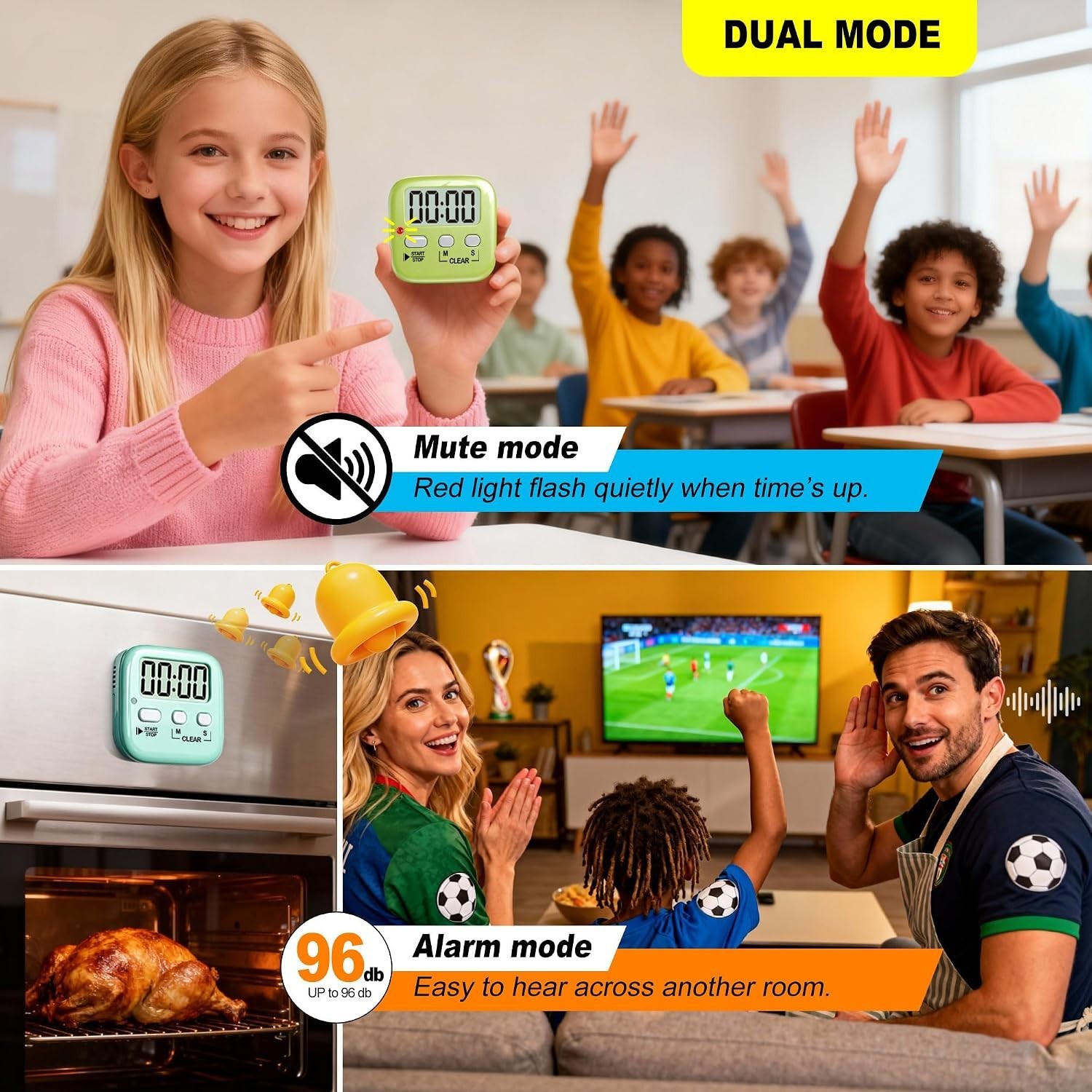 2 Pack Digital Timer for Kids Classroom Kitchen Timers for Cooking | w/ Batte...