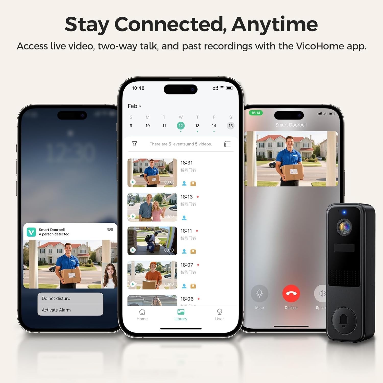 Battery-Powered 2K Doorbell Camera with Night Vision & Real-Time Notifications