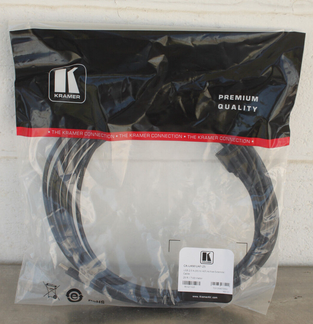 NEW Kramer CA-UAM/UAF-25 25ft USB 2.0 A (M) to A (F) Active Extension Cable