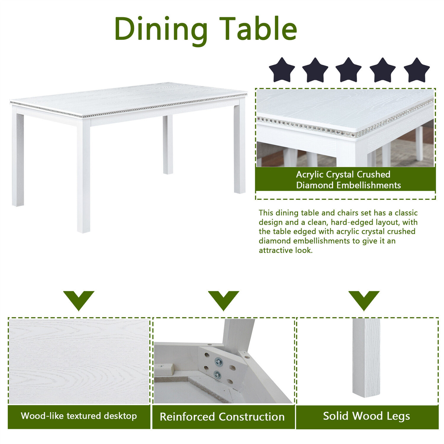 6 Piece Dining Table Set Kitchen Table Wood Dining Table w/ 4 Chair & Bench