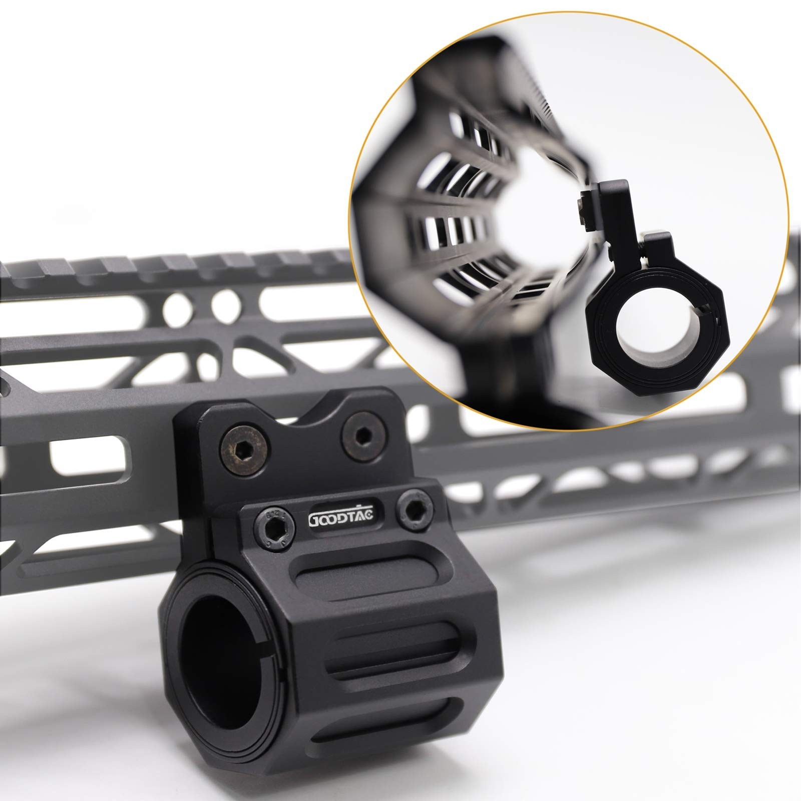 Offset Flashlight Ring Mount for Mlok Rail-3 Mounting Inserts Included Black