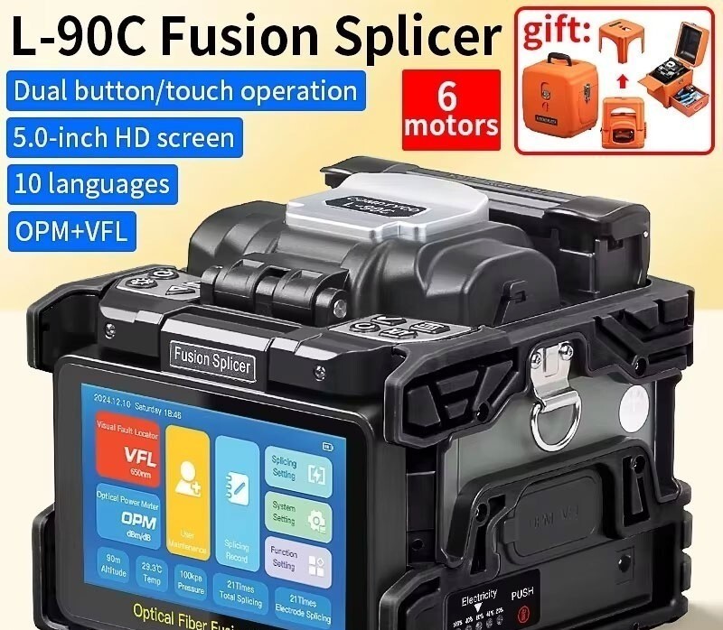 L-90C 6-Motor 3-in-1 Fusion Splicer w/ VFL & Power Meter 5" HD Touch Screen