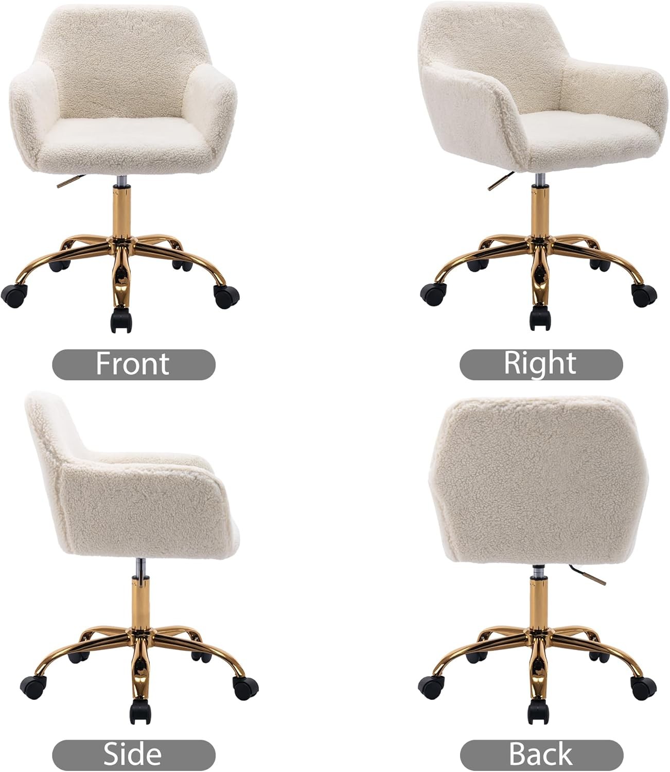 Faux Fur Office Desk Chair Comfy Swivel Armchair W/ Wheels Upholstered Fuzzy