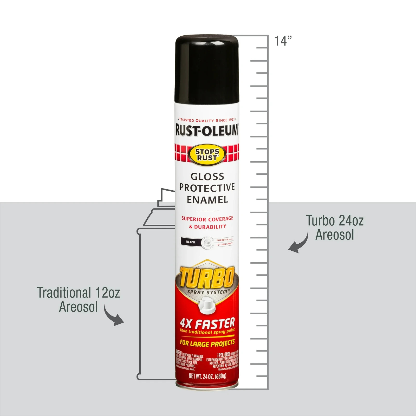 Rust-Oleum 334128 Stops Rust Turbo Spray Paint, Gloss Black - 24 oz