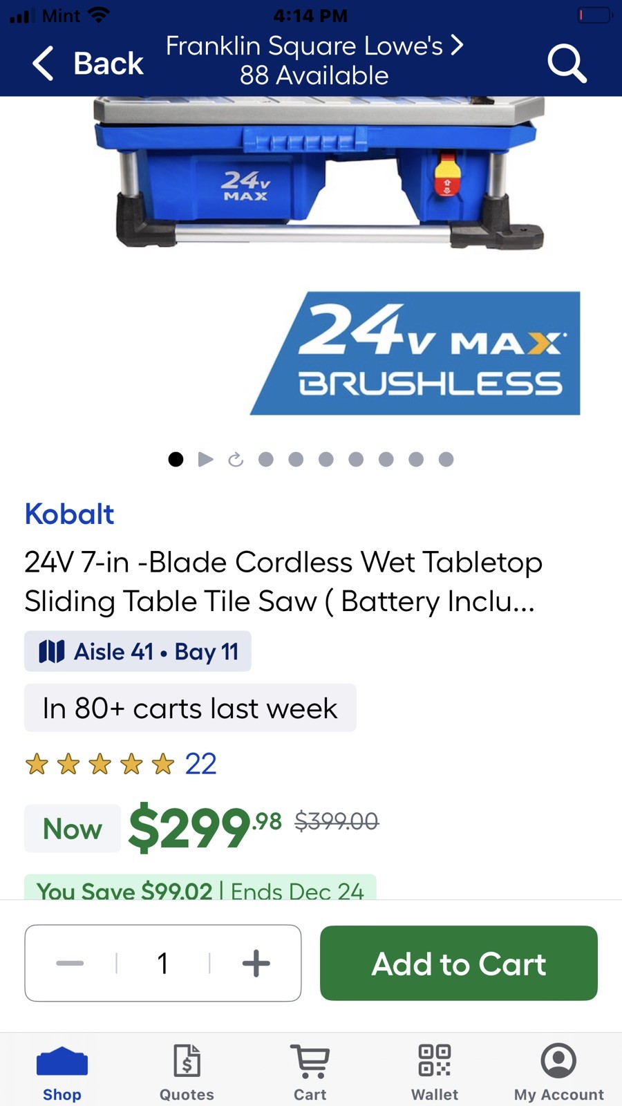 24v kobalt tile saw