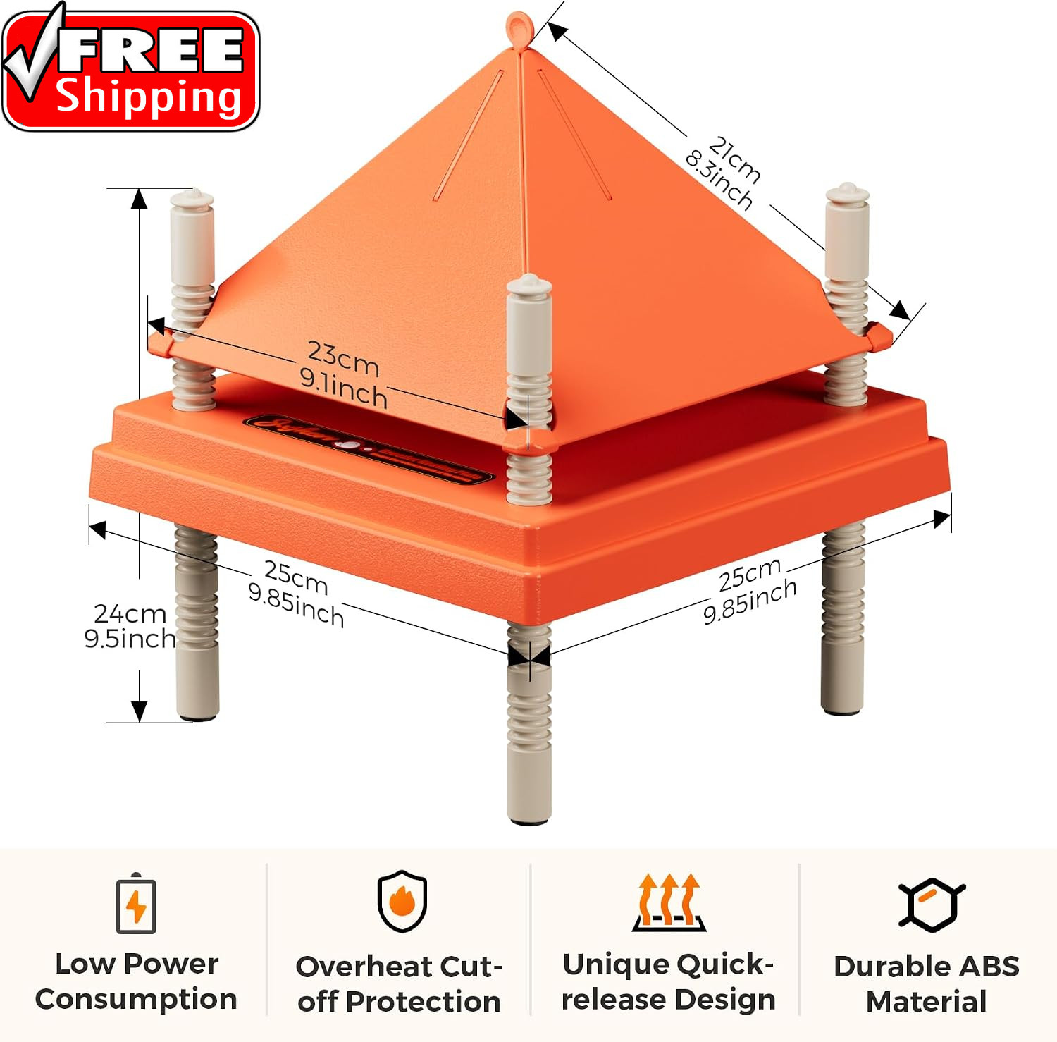 Chick Brooder Heating Plate 10" X 10" with Anti-Roosting Cone, Stepless Adjustab