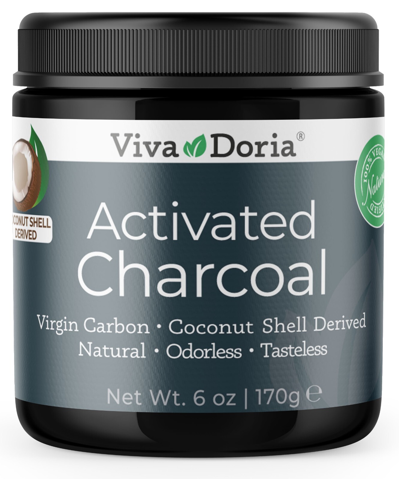 Viva Doria Activated Charcoal Powder, Food Grade, Coconut Shell Derived, 6 oz