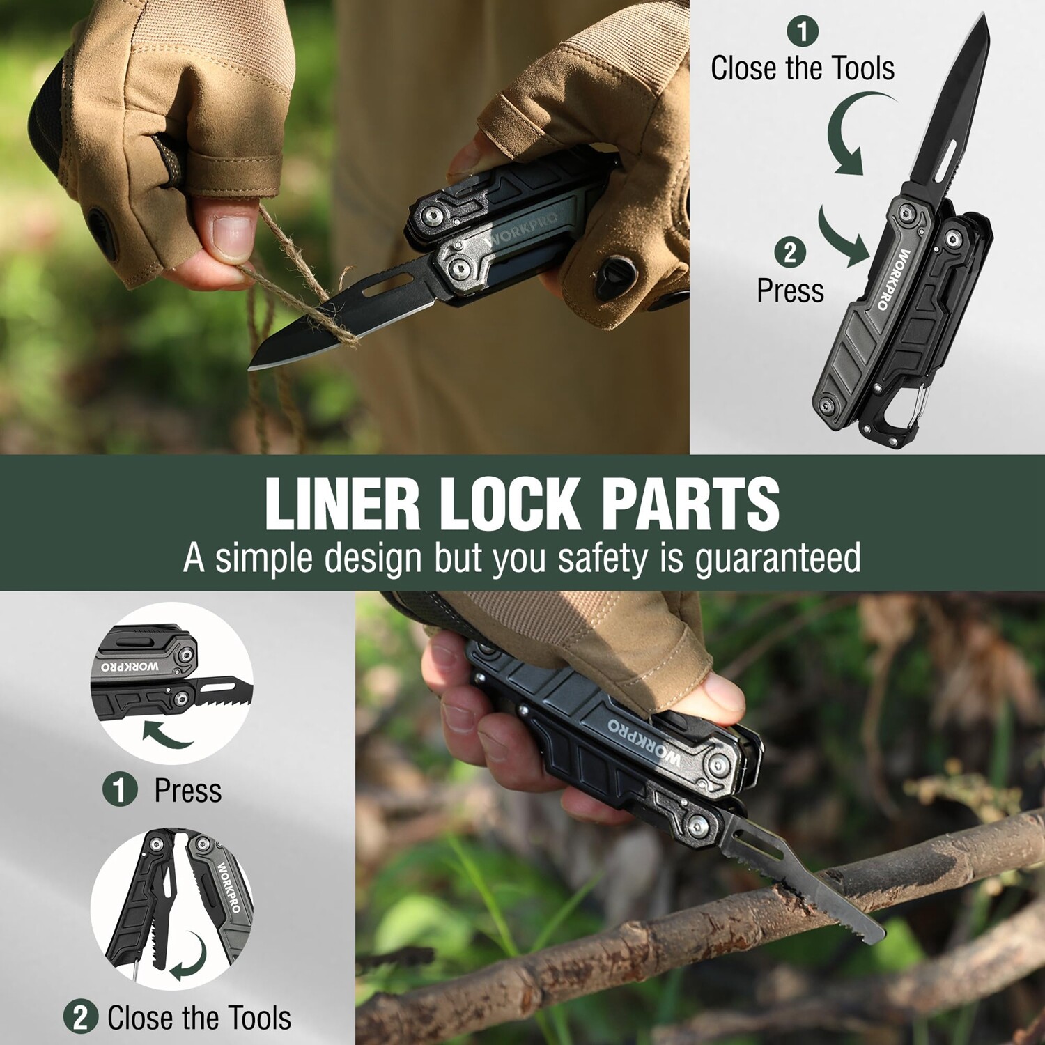 WORKPRO Multitool-11 in 1 Multitool Plier with Pocket Clip Sheath-EDC Multi Tool