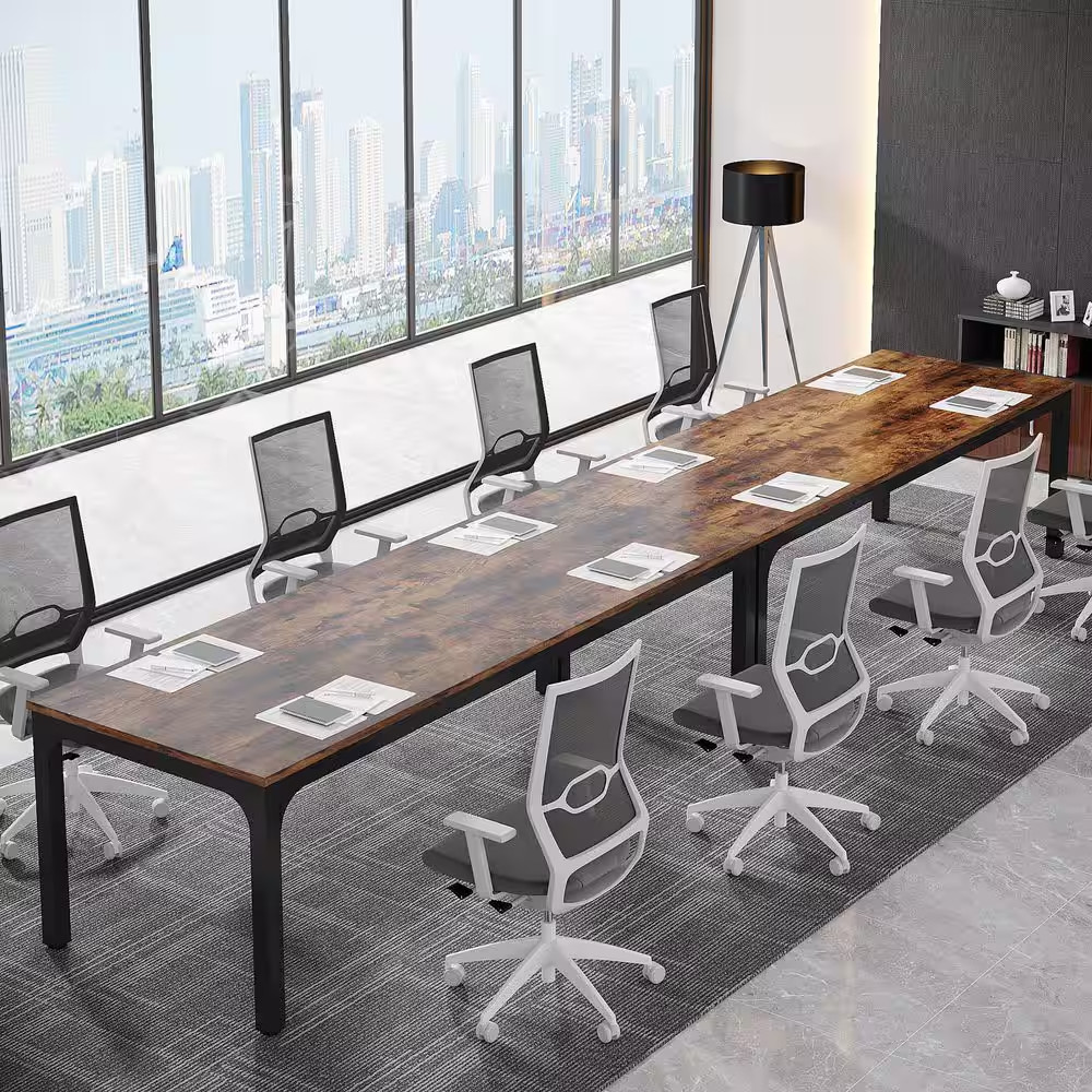 Moroni 78.7 In. Rustic Brown & Black Wood Computer Desk, Rectangular Conference