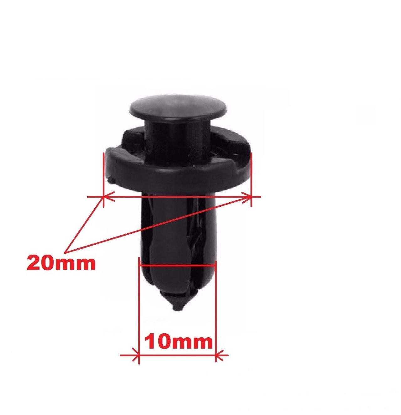 100pcs - 10mm Nylon Clips Plastic Push (Diameter) x 13mm (Length), Black