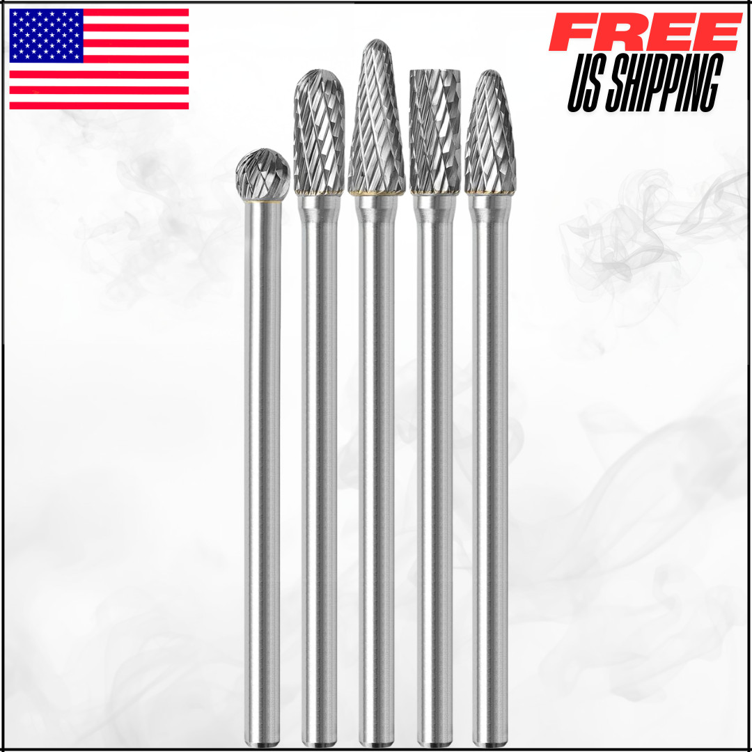 Long Carbide Burr Set 1/4" Shank 4.3" Reach Die Grinder Bits Rotary Rasp 5pc