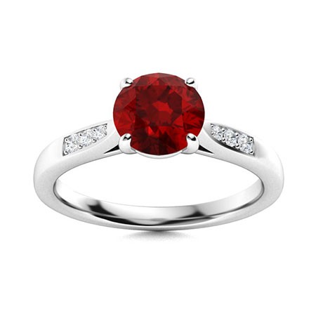 6mm Round Shape Garnet Ring 925 Sterling Silver Side Accent Engagement Gift