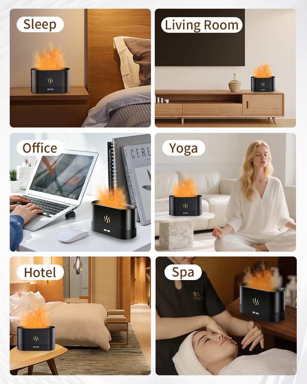 Flame Effect Essential Oil Diffuser, Ultrasonic Aromatherapy Humidifier (Black)