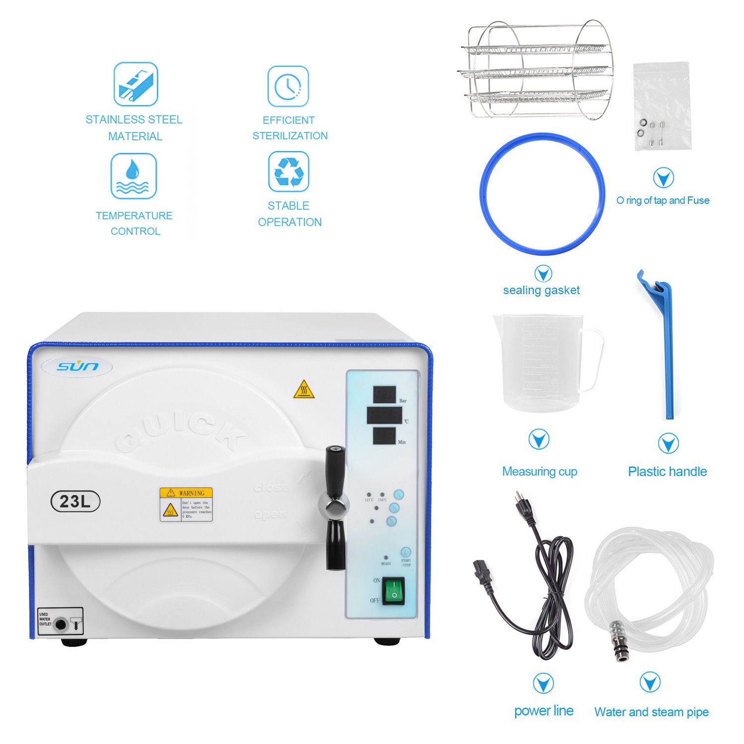 23L Class N Fully Automatic Dental Autoclave Steam Sterilizer with 3 Trays
