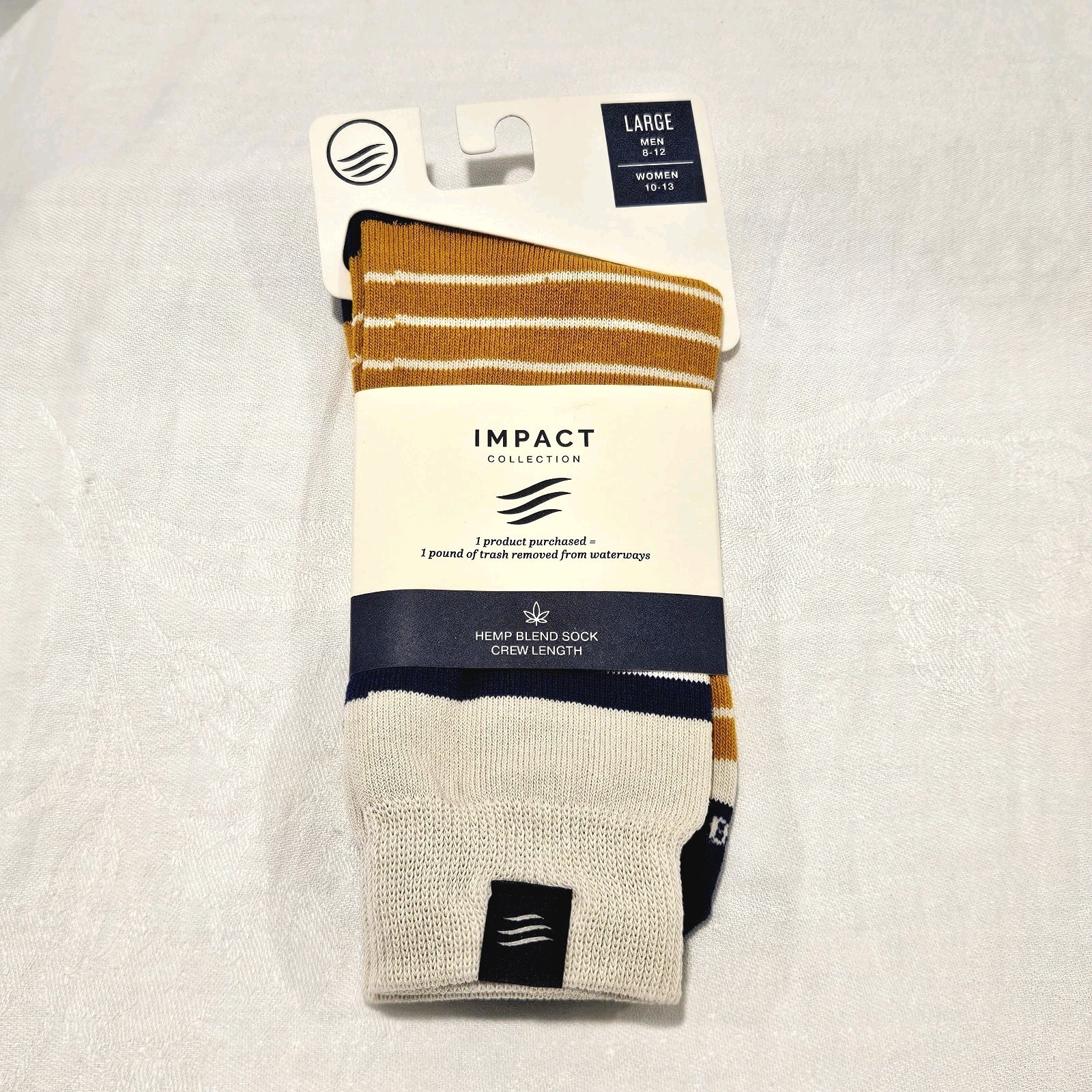 impact Collection Unisex Socks Size L (Men 8/12; Women 10/13) Cotton/Hemp Blend
